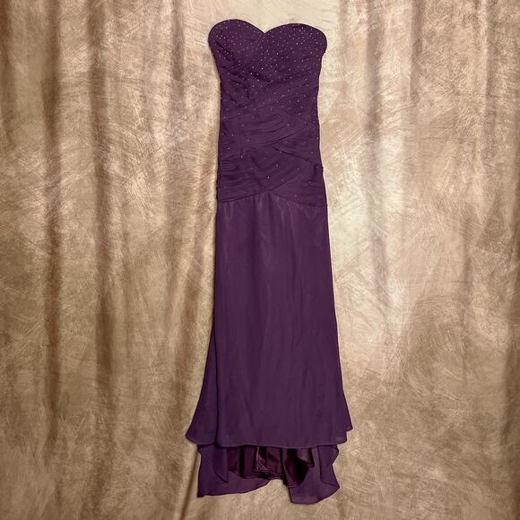 Aurora Formals Strapless Drop Waist Ruched Bodice Beaded Dress Gown Purple Fairy - Picture 8 of 8